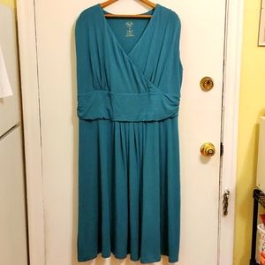 Blue Sky sleeveless dress; 1X. Turquoise